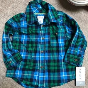 Baby Boy Navy and Green Check Plaid Flannel